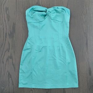 strapless green satin dress